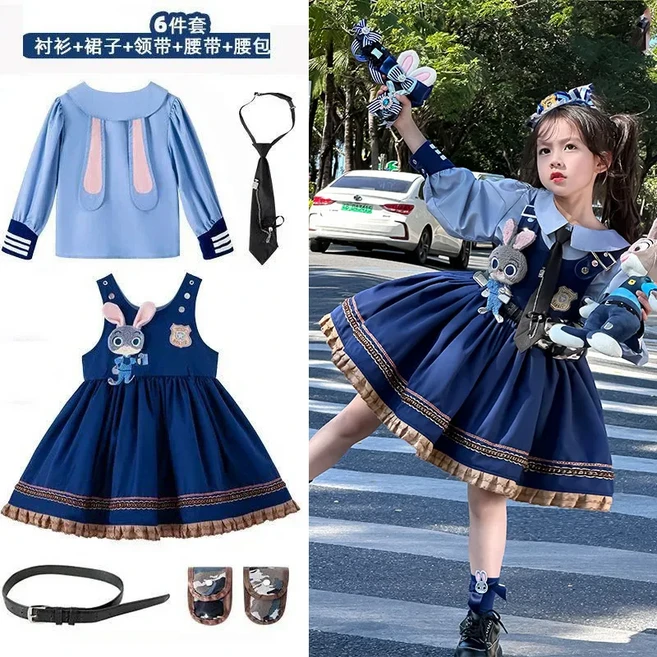주토피아 공주 드레스 래빗 경찰관 로리타 애니메이션 파생상품 어린이 코스프레 의상 소녀 선물, 03 130, 01 Two piece skirt set, 1