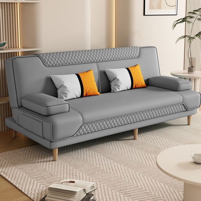 兩用沙發床，可折疊單人/雙人沙發，適合小戶型公寓使用, 【炫彩】貓抓皮/科技佈一深灰（備註材質）,乳膠款】1.8米1.2米寬(2扶2腰