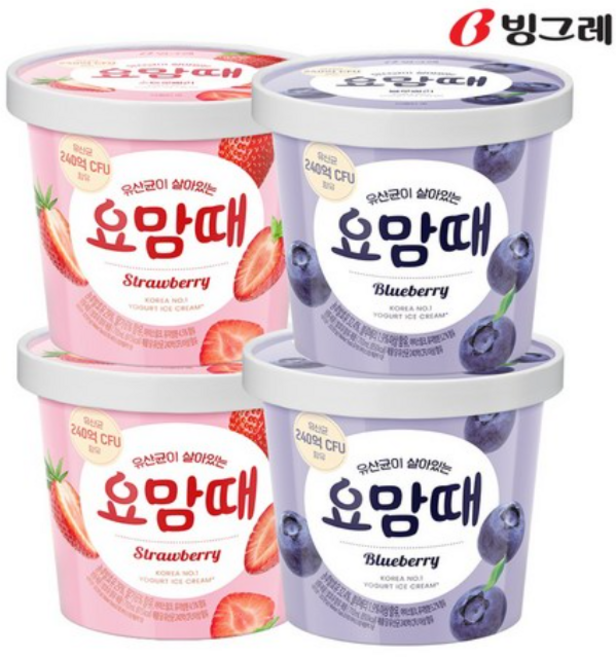 빙그레 요거트 아이스크림 요맘때 홈컵 스트로베리2 블루베리2, 4개, 710ml