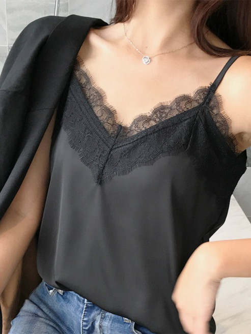 날라마켓 이너웨어 레이어드 나시 빅사이즈 레이스 새틴 끈조절 블랙 조절 가능한 숄더 스트랩 이너탑