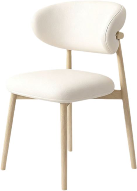 現代輕奢餐椅 貓爪皮餐椅, 實木餐椅【原木色架子+白色】, 2件