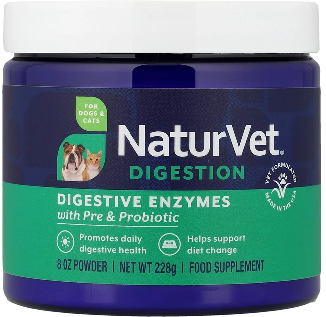 네츄어벳 Digestive Enzymes + 프리바이오틱 및 프로바이오틱 강아지 및 고양이용 228g(8oz), 228g, 1개 - 쿠팡