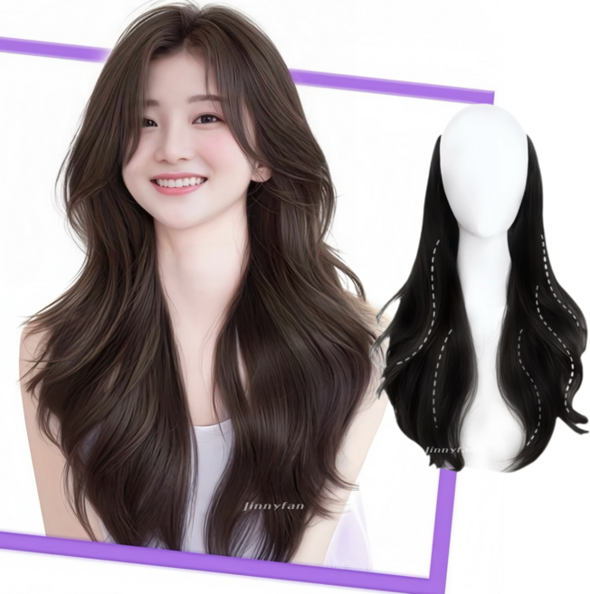 지니판 자연스러운 S컬 빌드펌 웨이브 레이어드컷 일체형 붙임머리, 1개, 진한블랙