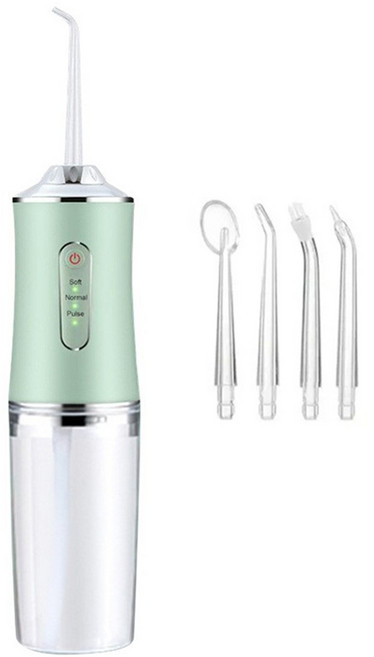 구강세정기 휴대용 무선 방수 구강관리 세정기 구강용품 모드 조절 가능 + 노즐 4개, 녹색