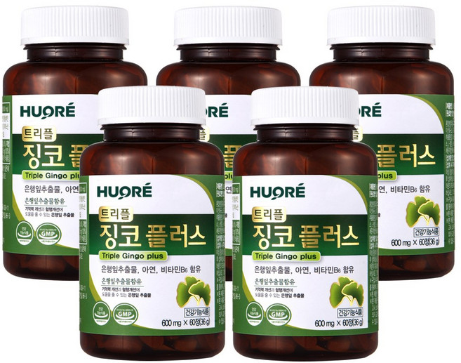 징코 징코플러스 은행잎추출물 혈액순환 기억력 혈액순환개선 은행잎 트리플징코플러스, 60정, 5개