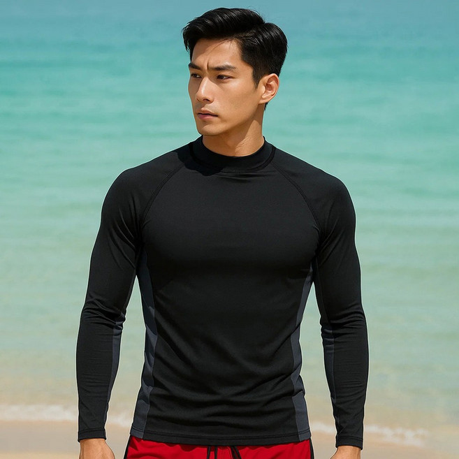 바닐라마카롱 남녀공용 긴팔 베이직 래쉬가드 슬림 타이트핏 남성 여성 티셔츠 상의 수영복 휴양지 물놀이 비치웨어 바캉스룩, R98676E(블랙, 3XL