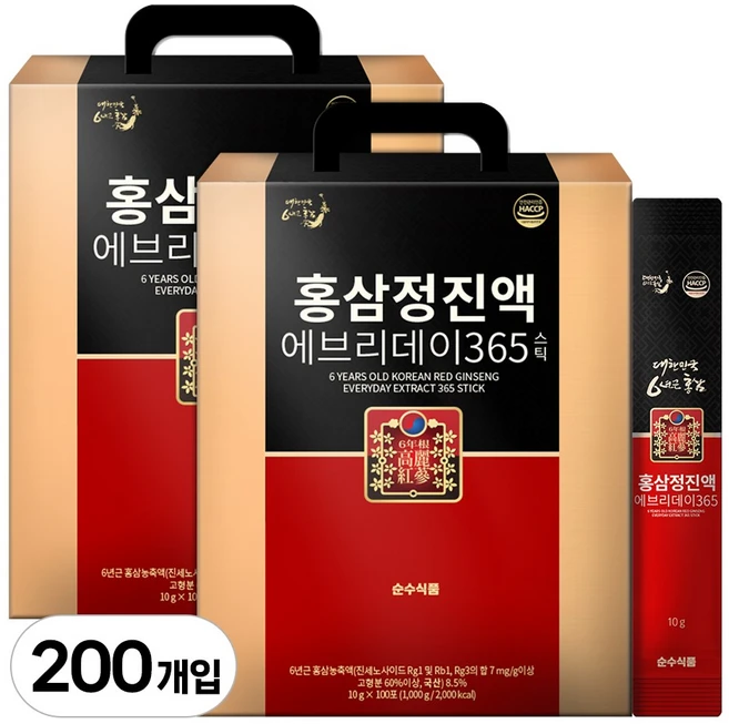 순수식품 홍삼정진액 에브리데이 365 스틱, 10g, 200개 - 쿠팡