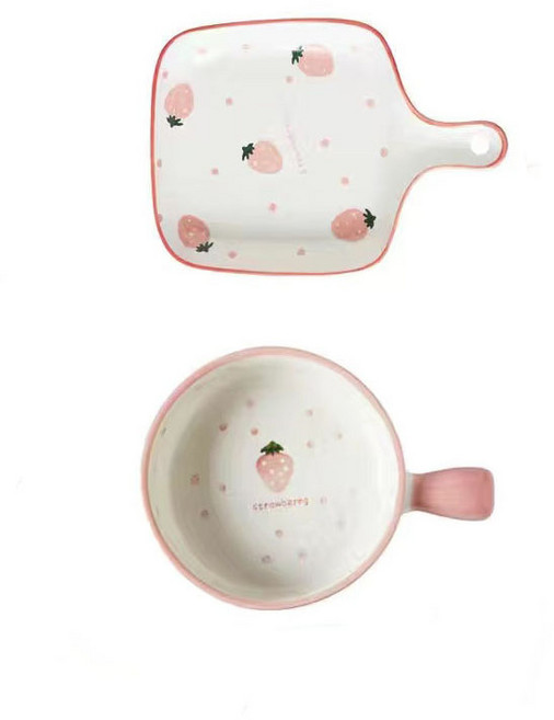 BLOWFISH FUGU 딸기 접시 도자기 손잡이 접시 손잡이 그릇 세트, 손잡이 그릇+앞접시, 1세트, 혼합색상