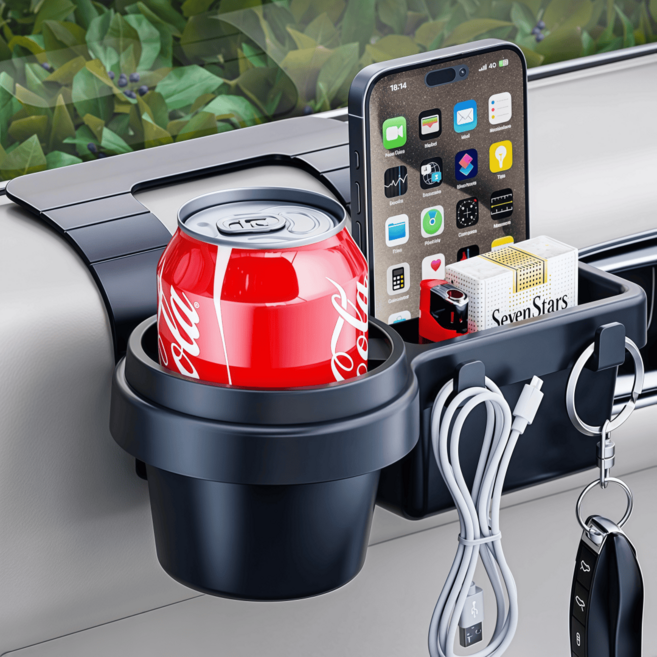 다용도 수납 핸드폰 거치 미니 트레이 4in1 흔들림방지, 블랙Black, 1개