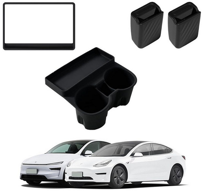 Rislobx 센터 콘솔 오거나이저 액세서리 2017-2023 테슬라 모델 Y 3컵 홀더 인서트 스크린 엣지 프로텍터 프레임 안전 벨트 잠금 커버 (블랙), 블랙