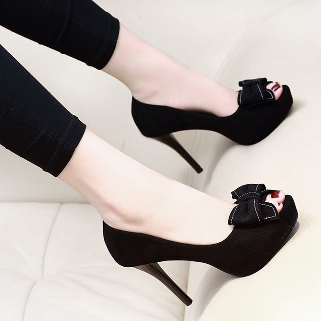 10cm 오픈토 힐 여성 여름 가보시 리본 단화