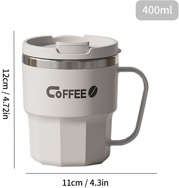 400ML 이중층 커피 머그컵 304 스테인리스 스틸 밀폐형 차가운 물과 겸용 절연 우유 용기, 301-400ml, B Style White