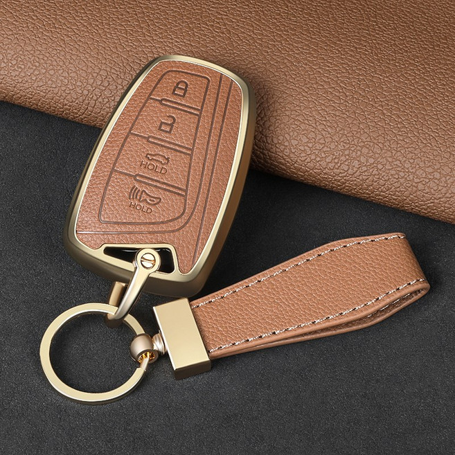 호환 현대 스마트키 키케이스 그랜저HG 신형에쿠스 제네시스DH 싼타페DM 윈밀리언 맥스크루즈 4버튼용 적용 키홀더 TPJP-Yazun, H-03, 브라운