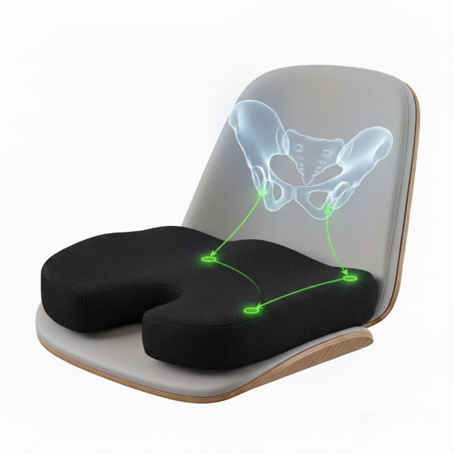 골반외전시트 방석 쿠션 치질 치루 허리 자세 교정 통증 완화 직장인 학생 필수템, 블랙