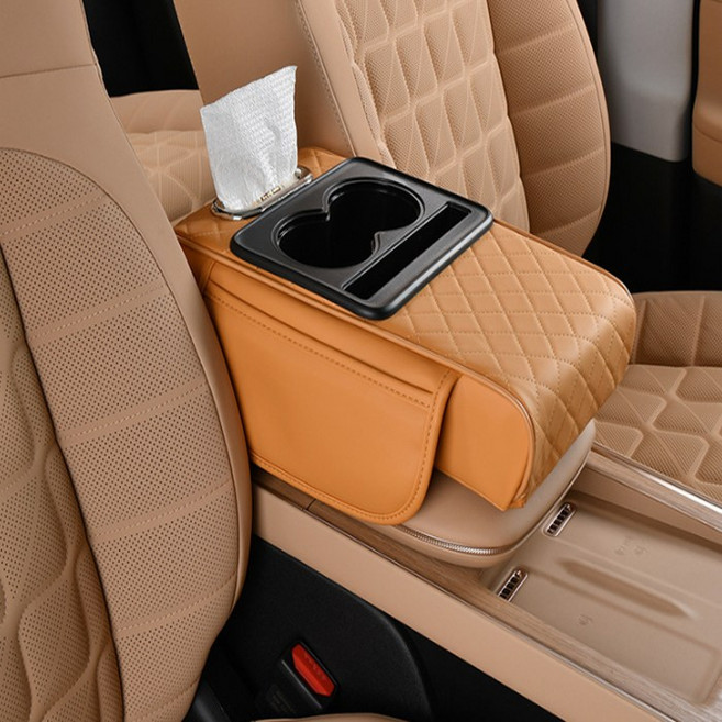 자동차 팔걸이 쿠션 콘솔박스 틈새 수납함 컵홀더, 1개, 오렌지