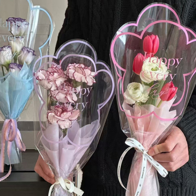 라인 플라워 꽃 포장지 50매 세트 플로드지 다발 송이, 50개, 라벤더