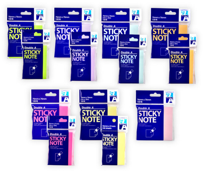 더블에이 스티키노트 점착메모지100매, 76x51 옐로