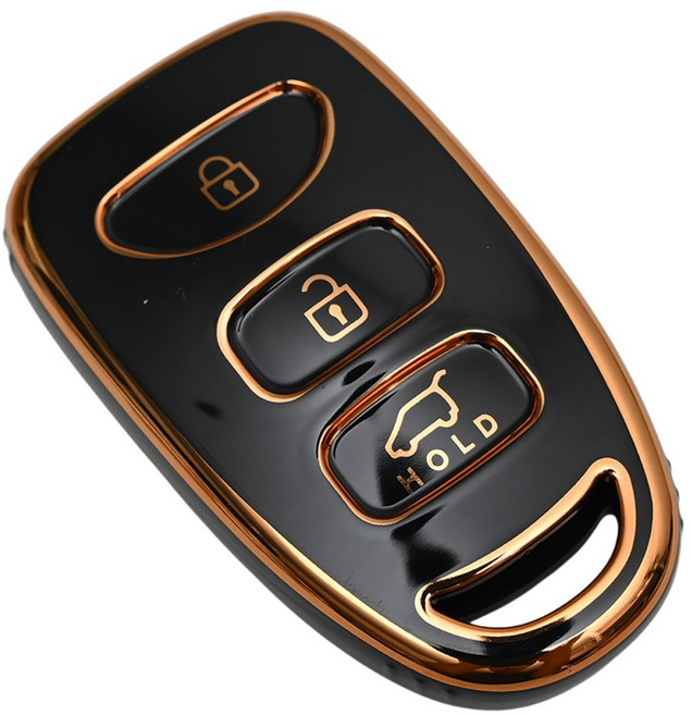 기아 카렌스 로체 호환 TPU 자동차 차키 케이스 키홀더 키링, 3버튼 TA104, 블랙