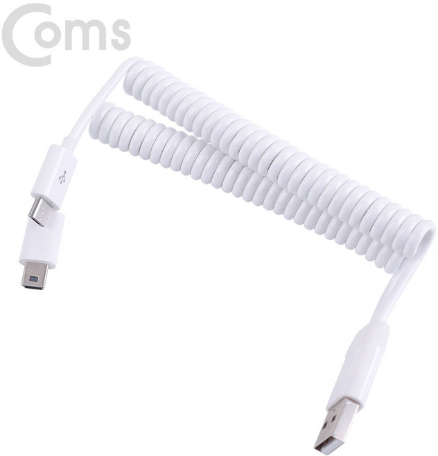 Coms USB 케이블 Y형 스프링 타입 20~ 30cm - A(M)/Micro 5Pin(M)+Mini 5Pin(M) 젠더 미니 5핀 마이크로 5핀 NT945, 1개