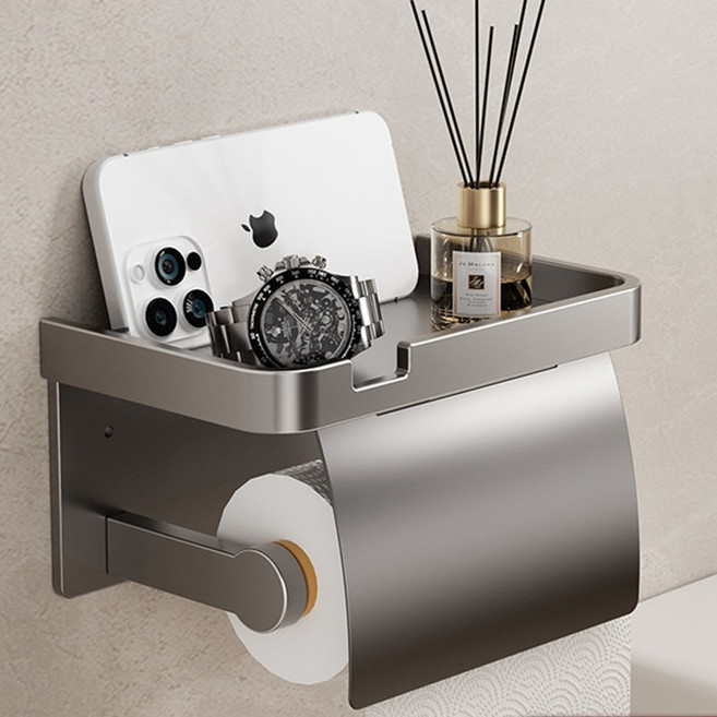 소리울 벽면 무타공 접착식 욕실 화장실 휴지걸이, 1개, 회색