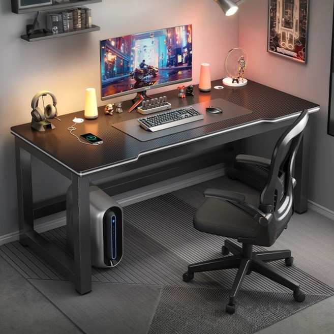 kb 1인용 카본 텍스쳐 강철 컴퓨터 게이밍 책상 서재 공부 사무용, 블랙