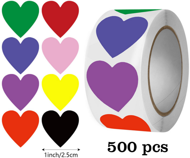 이수문화사 8색 하트 재물운 스티커 500매, 1개