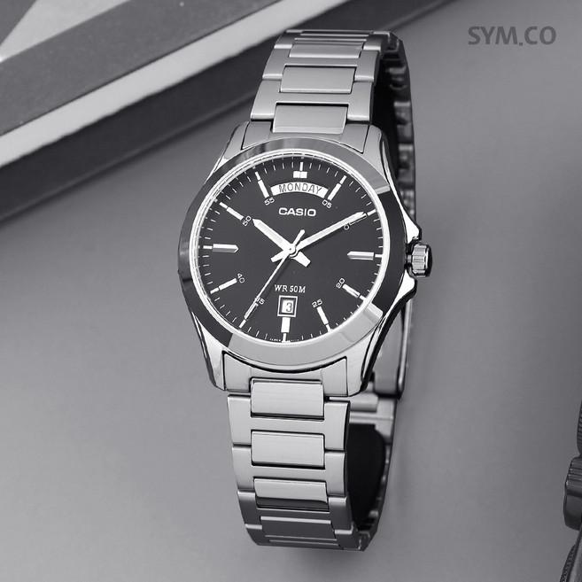 카시오 빈티지 라운드 데이데이트 남자 정장 메탈 시계 MTP-1370D-1A1