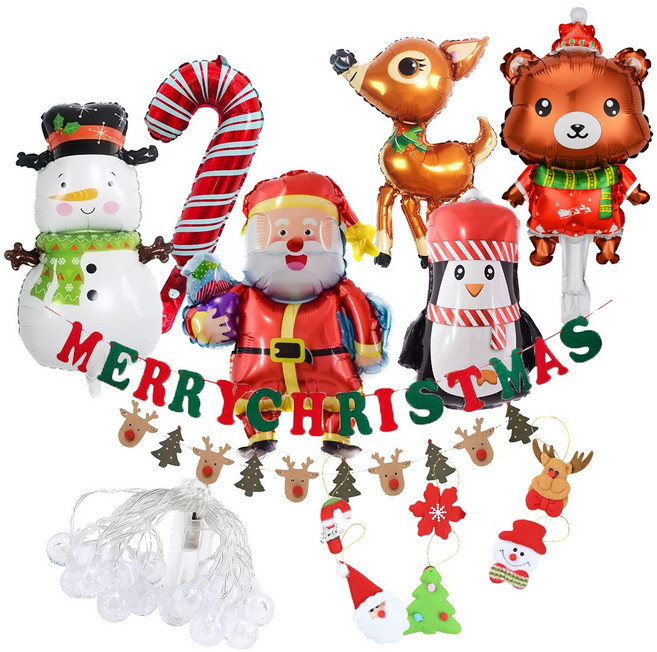 크리스마스 가랜드 세트 산타 루돌프 홈 데코 눈사람 트리 파티 소품, 1세트