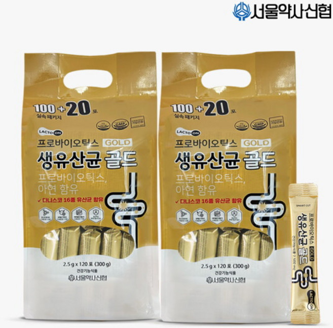 [서울약사신협] [8개월분] 락토온 프로바이오틱스 생유산균 골드 120포 2세트 /총 240포, 2.5g