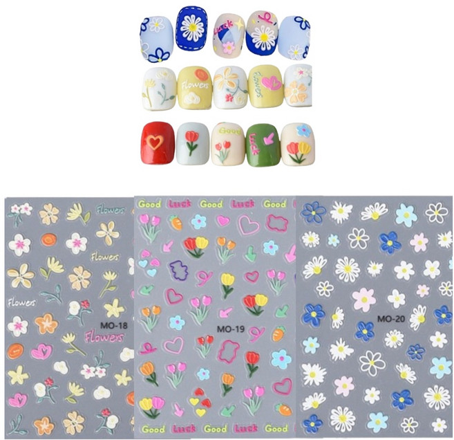 바이유즈 3D 엠보스티커 스프링컬렉션 네일스티커 가성비 3종, 블루데이지, 1개