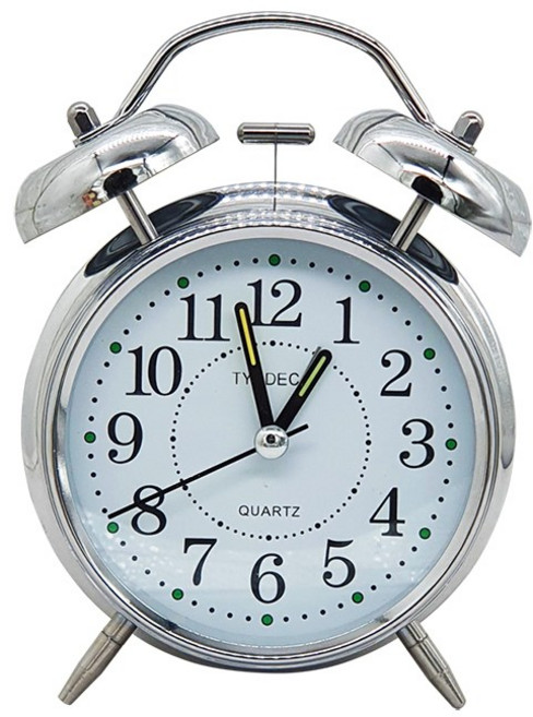 저소음 트윈벨 해머드럼 자명종 인테리어 메탈 알람 탁상시계 중 시끄러운 알람소리, 은