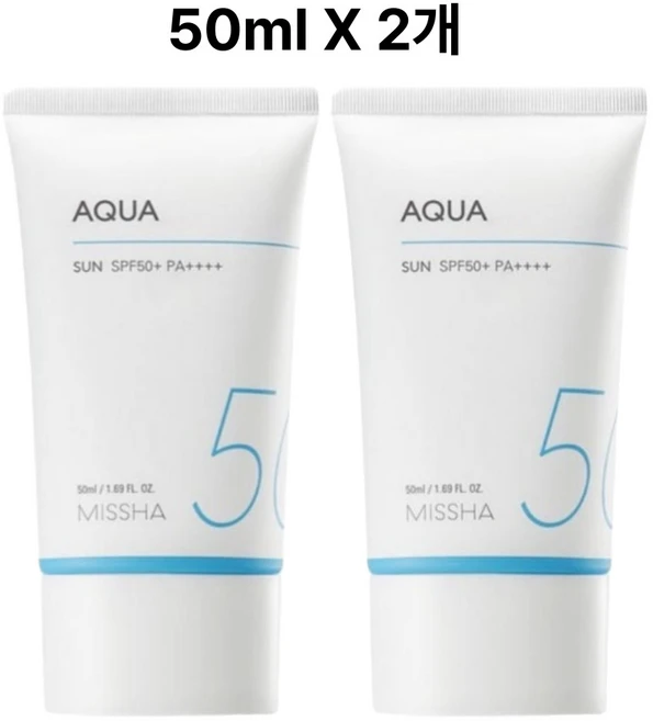 1+1 올 어라운드 세이프 블록 아쿠아선 SPF50+/PA++++50ml, 50ml, 2개 - 쿠팡