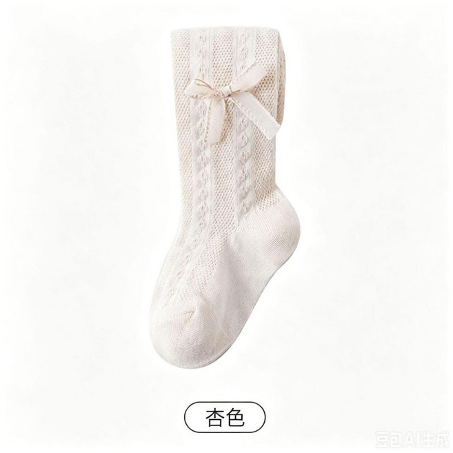 女童網眼連褲襪 夏季薄款精梳棉蝴蝶結透氣兒童打底褲