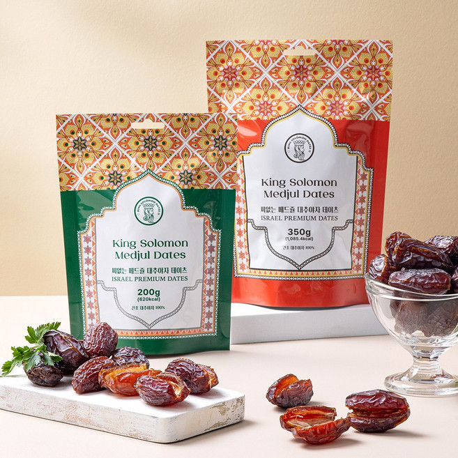 씨없는 메드줄 대추야자 이스라엘 킹솔로몬 데이츠 건과일, 1박스, 350g(20-21알)