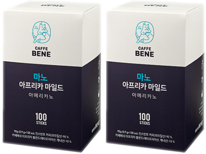 카페베네 마노 아프리카 마일드 원두커피스틱, 900mg, 100개입, 2개