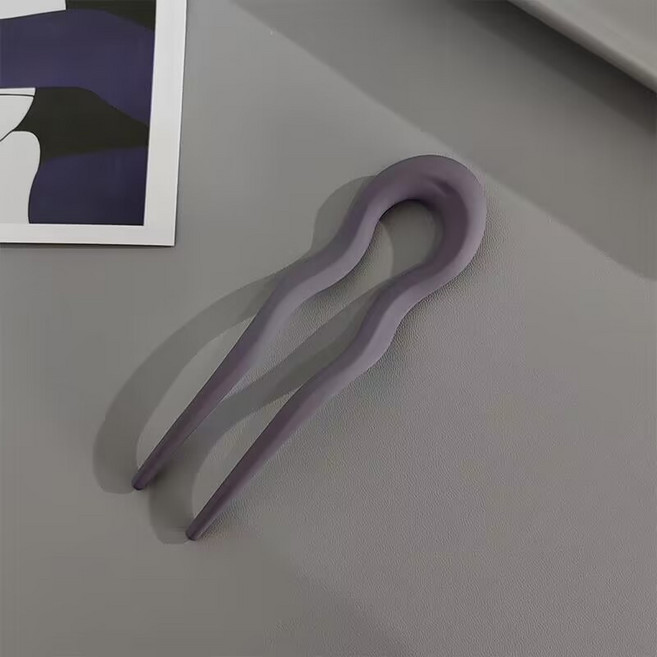 U型髮簪 波浪磨砂髮簪 古風簪子 氣質盤髮簪 丸子頭盤髮簪 高級感髮釵 頭飾, 1個, U形波浪髮簪【紫色】1個裝