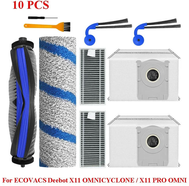 HEPA 필터 액세서리 에코백스 X11 프로 옴니 / X11 옴니사이클론 로봇 청소기용 메인 사이드 브러시 롤러, 10 17
