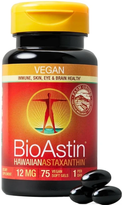 바이오스틴 하와이안 아스타크산틴 12mg 비건 소프트젤, 75정, 1개 - 쿠팡