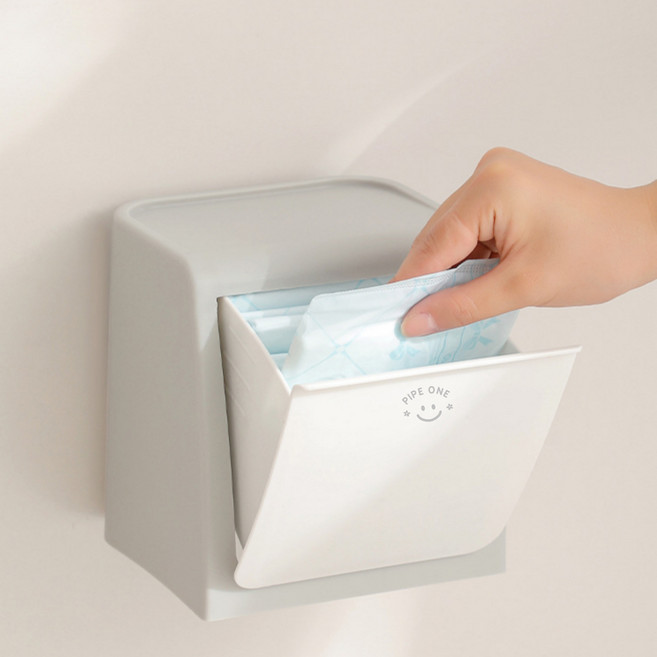 파이프원 무타공 접착식 벽걸이 생리대 보관함 정리함 욕실 디스펜서, 그레이화이트, 1개
