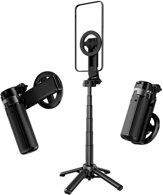 USKEYVISION 블루투스 휴대폰 미니 삼각대 그립 핸들 사각 지지 알루미늄 합금 바디 스마트폰 / 카메라 / 고프로 삼각대 셀카봉 45cm T20-c, 1개, Black