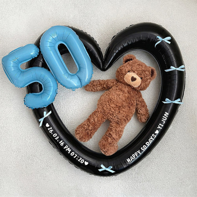 로나파티 50일 셀프 촬영 레터링 숫자 풍선 하트 아기 기념일 소품 용품, 블랙 하트+블루