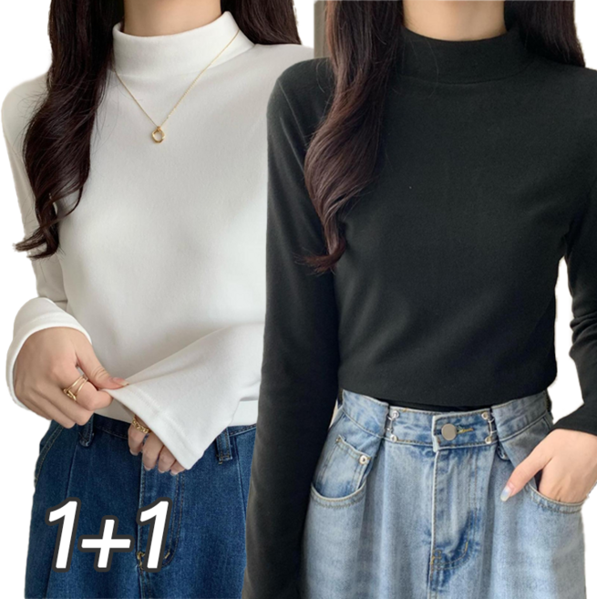 Ambition 1+1 여성 반폴라 스판 긴팔티셔츠 캐주얼 상의