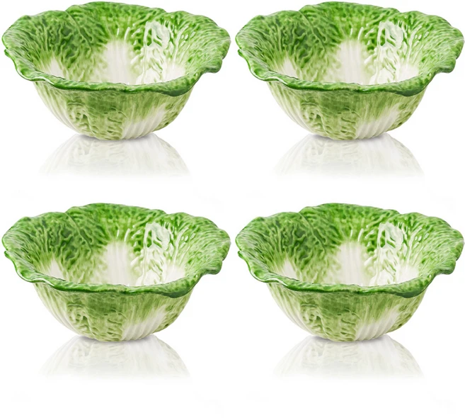 녹색 배추 속 그릇 4 벌 세트，직경:18 .5cm 높이:7.6cm，4P，1 세트，예쁜 그릇，샐러드 그릇，라면 그릇，아이스크림 볼，시리얼 그릇，과일 그릇，전자레인지 & 식기세척, 초록색, 4개 - 쿠팡