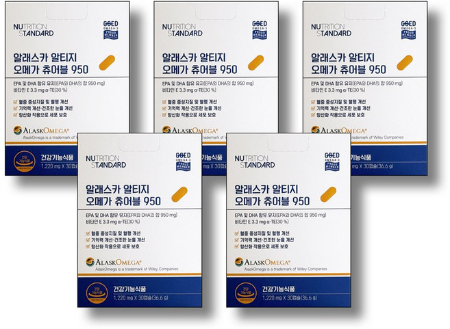 뉴트리션 스탠다드 알래스카 알티지 오메가3 츄어블, 5박스, 30정