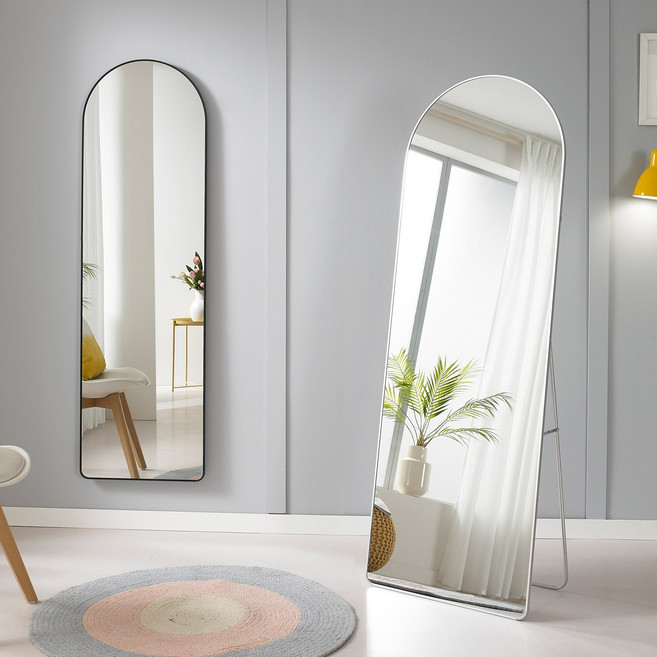 프리메이드 라운드 스탠드 벽걸이 전신거울, 블랙