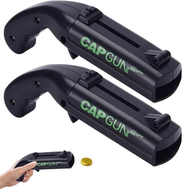 캡건 병따개 캡 발사기 맥주 병뚜껑 건 파티 오프너, 2개, 검은색