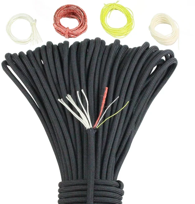 Noble Eagle 야외 캠핑 생존 도구 PE 파이어 로프 낚시 코튼 라인 낙하산 하이킹 25FT 7.5M 550 10 코어 파, [01] 25FT, 01 10X-25FT Black
