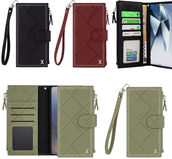 갤럭시 A35 SM-A356N 썬블루레이 (손목스트랩) 지퍼가달려있어 편리한 카드수납 가죽 다이어리 휴대폰 케이스