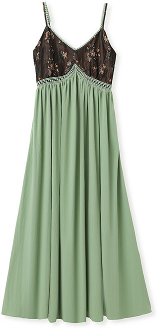 【新中式提花】吊帶裙 連衣裙 牛仔裙 半身裙 碎花裙 法式裙 高級色織設計 修身顯瘦 早秋新款 時尚女裝, 綠色