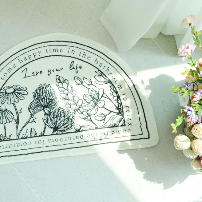 [꾸민뜰] 로맨틱 플라워 욕실 발매트 주방 싱크대 현관 러그 타원형, 2.반달, 보태니컬